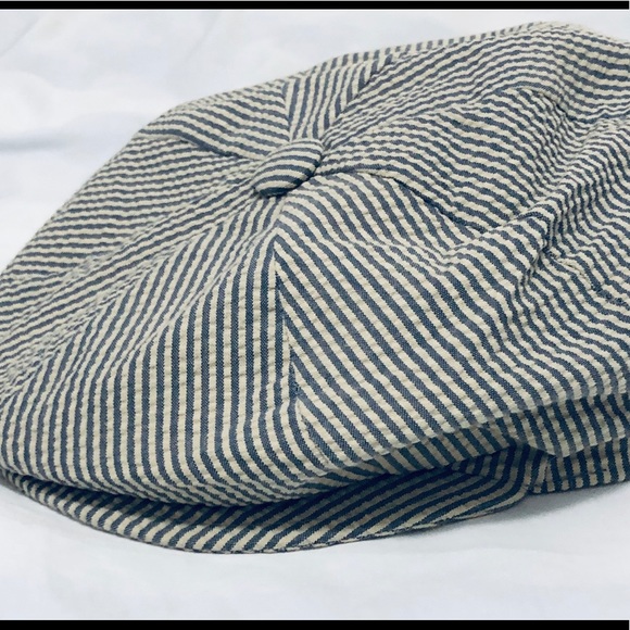 Driving cap. Navy and white seersucker - Picture 1 of 4